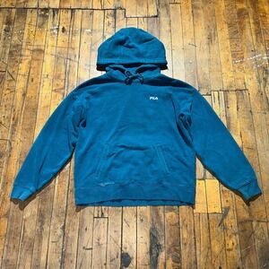 FILA Hoodie Women's Large Blue Fleece Lined Long Sleeve Drawstring Activewear